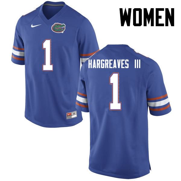 Women's NCAA Florida Gators Vernon Hargreaves III #1 Stitched Authentic Nike Blue College Football Jersey JAK5265ZT